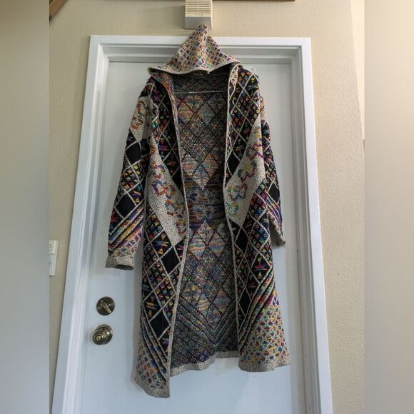 Northern Angel Anthropologie Long Cardigan Boho Duster Aztec Print Sweater S/M - Picture 4 of 11